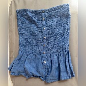 Blue Smocked Button-Front Tube Top